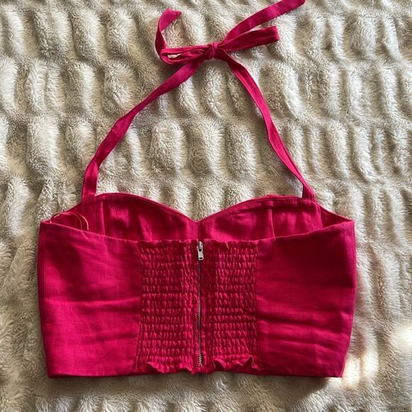 Reformation 2 Pc Set -Vesta Pant and Orzo Linen Smocked Halter Top in Corvette - Picture 11 of 11